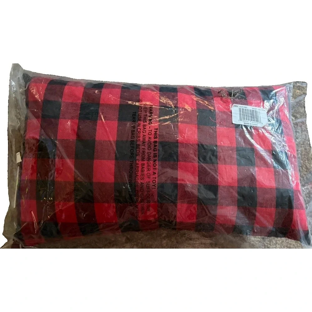 Christmas Buffalo Plaid Throw Pillow Merry Little Christmas 20x12 Red Black NIP